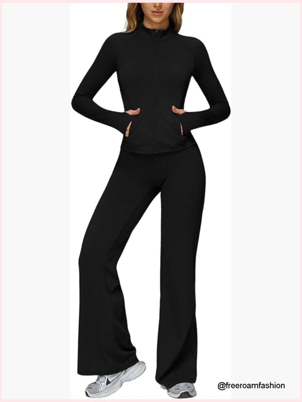 2 Piece Workout Sets Women Compression Zip Up Jacket High Waist Flare Leggings